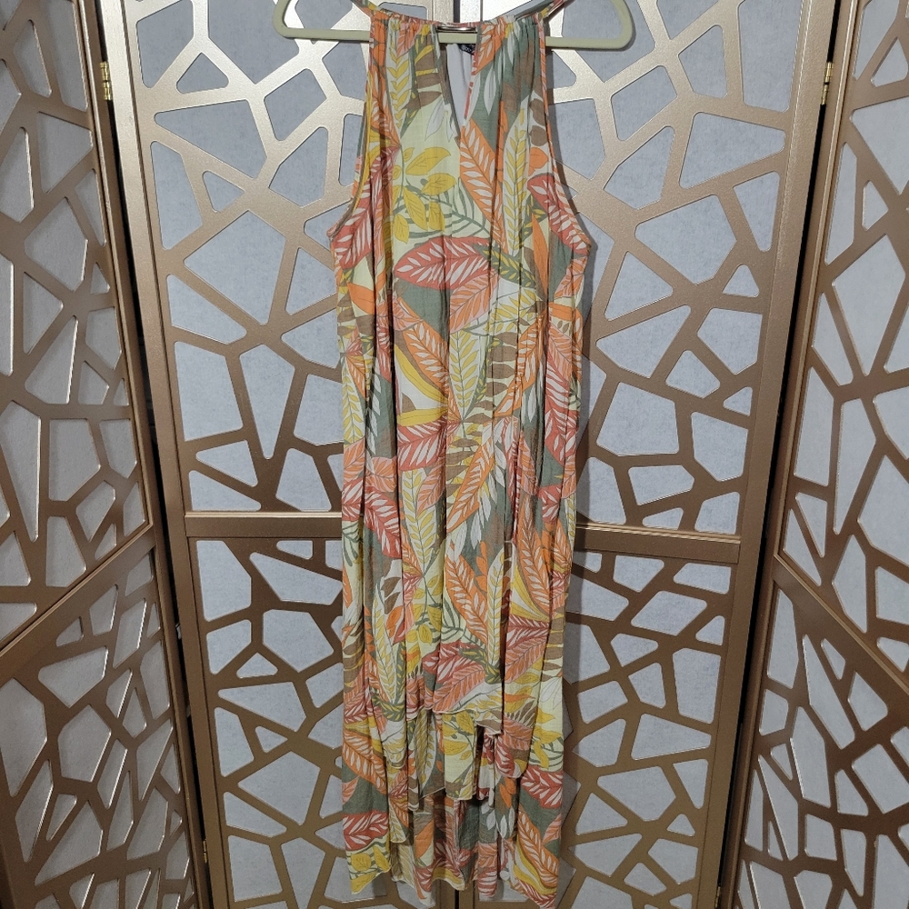 Mlle Gabrielle Multicolor Leaf Print High Low Dress